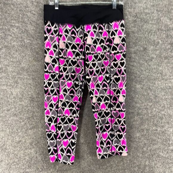 Betsey Johnson Activewear Leggings Women L Large Black Geometric Mid Rise Capri - Picture 3 of 9